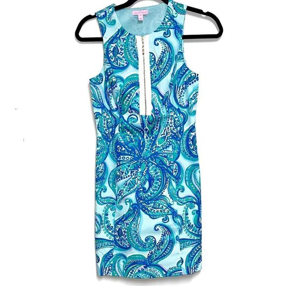 Lilly Pulitzer Penelope Blue Crush Bamboom Zip Cut out Shift Dress Sz 00 $198 - Picture 5 of 10